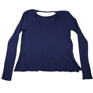 Aeropostale Juniors Women's Size Large Blue Long Sleeve Round Neck Ribbed Top